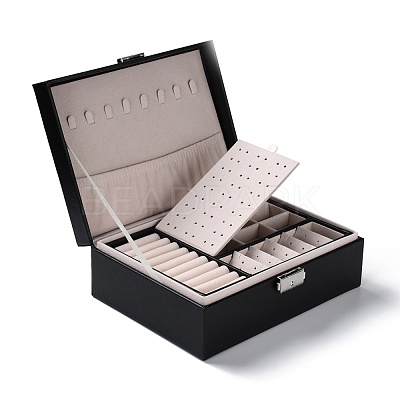 PU Imitation Leather Jewelry Organizer Box with Lock CON-P016-B03-1