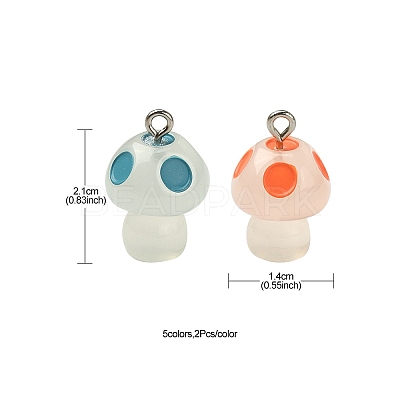 10Pcs 5 Colors Luminous Resin Pendants RESI-YW0001-37-1