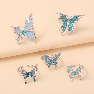 5Pcs 5 Styles Alloy Rhinestone Cuff Rings PW-WG077C5-01-1