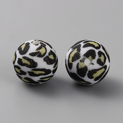 Round with Leopard Print Pattern Food Grade Silicone Focal Beads LS-SIL-WH0009-08B-1