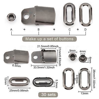 30 Sets Stainless Steel Peaked Cap Adjuster Kits FIND-BC0004-67B-1