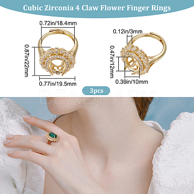 3Pcs Adjustable Brass Micro Pave Clear Cubic Zirconia Finger Ring Components ZIRC-BBC0001-94-1
