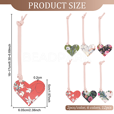 12Pcs 6 Colors  Printed Imitation Leather Bookmarks AJEW-OC0004-41-1