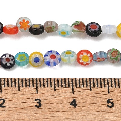 Handmade Millefiori Glass Flat Round Bead Strands LK-P010-A-04-1