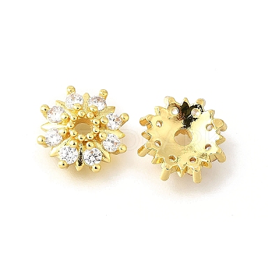 Flower Brass Clear Cubic Zirconia Bead Caps KK-V008-08A-G-1