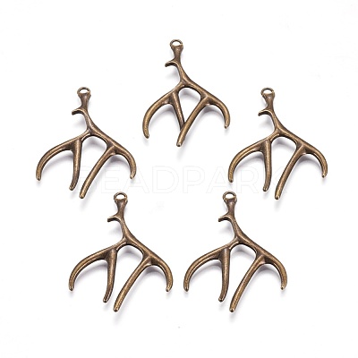Tibetan Style Alloy Deer Antler Pendants X-TIBEP-S261-AB-FF-1