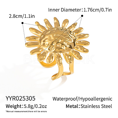 Stainless Steel Textured Flower Cuff Rings JX4934-1-1