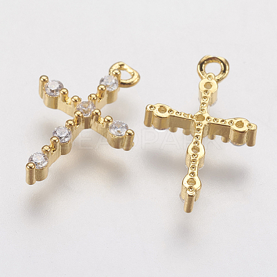 Brass Micro Pave Cubic Zirconia Tiny Cross Charms LS-ZIRC-G133-07G-1