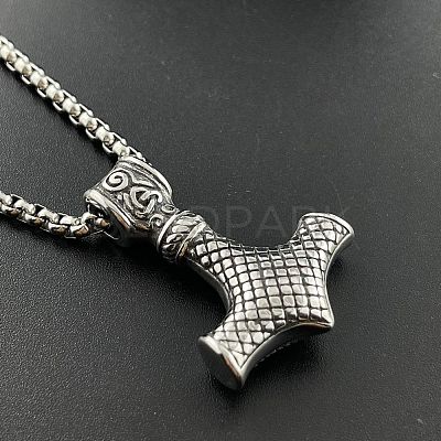 Vintage Punk Style 304 Stainless Steel Viking Hammer Pendant Necklaces for Men EH8058-1