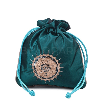 Chinese Style Rectangle Brocade Drawstring Bags PW-WG11350-07-1