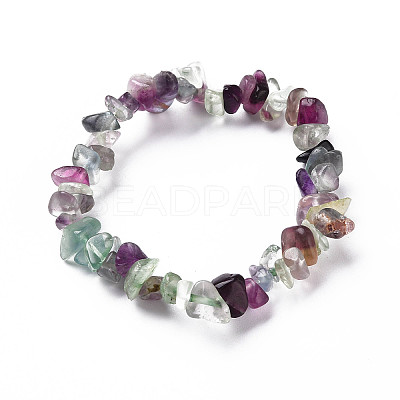 Unisex Chip Natural Fluorite Beaded Stretch Bracelets BJEW-S143-14-1
