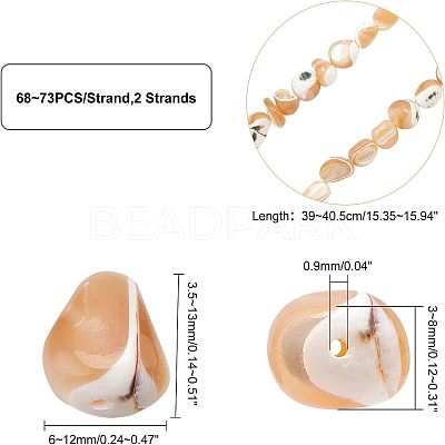 2 Strands Natural Trochid Shell/Trochus Shell Beads Strands SSHEL-FH0001-11-1