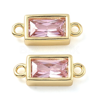 Brass Pave Glass Rectangle Connector Charms KK-H002-06G-03-1