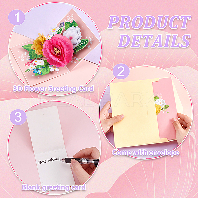 2 Sets 2 Styles Valentine's Day Rectangle 3D Pop Up Flower Paper Greeting Card AJEW-GA0006-96-1