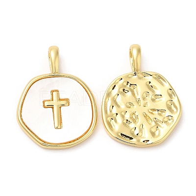 Rack Plating Brass Pendants with Shell KK-Q775-01G-1