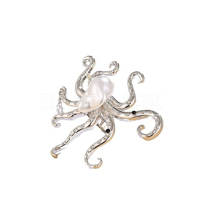 Octopus Brass & Acrylic & Plastic Pearl Finger Rings for Women FS-WGF8E69-01-1