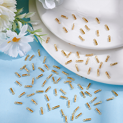 100Pcs Ion Plating(IP) 304 Stainless Steel Folding Crimp Cord Ends STAS-UN0061-66-1