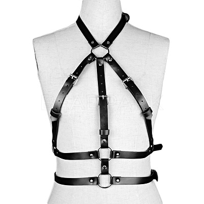 PU Leather & Alloy Harness Chest Waist Chain for Women WGB91D6-01-1
