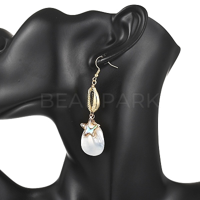 Teardrop Natural Trochid Shell/Trochus Shell Dangle Earrings EJEW-JE07165-1