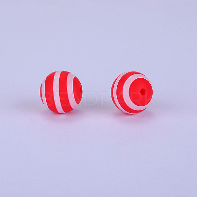 Printed Round with Stripe Pattern Silicone Focal Beads SI-JX0056A-142-1