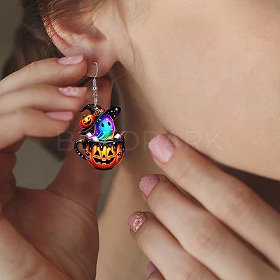 Pumpkin Cup with Ghost Acrylic Dangle Earrings FS-WG7B4FC-01-1