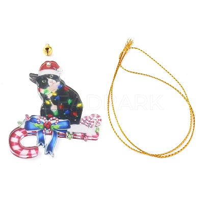 Christmas Cat Shape Acrylic Pendant Decoration HJEW-E007-01G-06-1