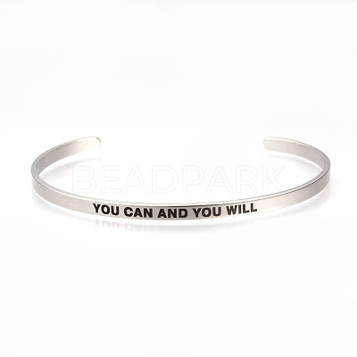 Tarnish Resistant 201 Stainless Steel Cuff Bangles BJEW-Q685-08-1