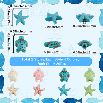 160Pcs 8 Styles Dyed Synthetic Turquoise Beads G-SC0003-47-1