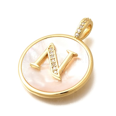 Rack Plating Brass Micro Pave Clear Cubic Zirconia Pendants with Shell KK-M309-42G-N-1