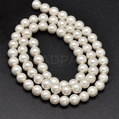 Round Shell Pearl Matte Surface Bead Strands BSHE-M011-08-6mm-1