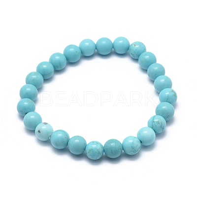 Natural Howlite Bead Stretch Bracelets BJEW-K212-C-011-1