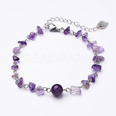 Natural Gemstone Chip Anklets AJEW-AN00177-1