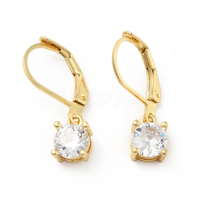 Clear Cubic Zirconia Flat Round Dangle Leverback Earrings EJEW-B013-12-1