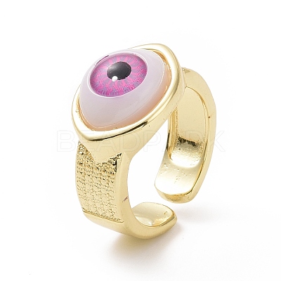 Resin Horse Eye Open Cuff Ring RJEW-P032-41G-1