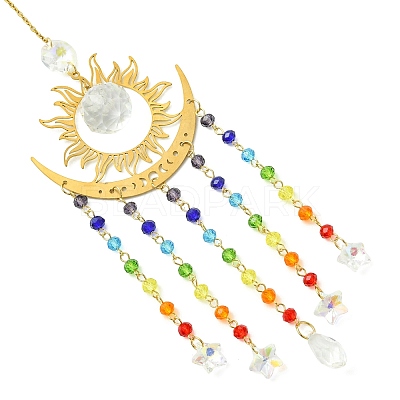 Brass & 304 Stainless Steel Sun Moon Suncatchers HJEW-JM05014-1