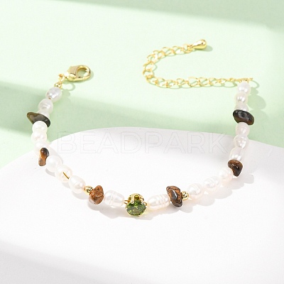 Natural Tiger Eye Chip and Rice Natural Pearl Beaded Bracelets GG-CBA3297-13G-H-1