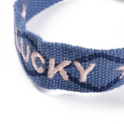 Word Lucky Polycotton(Polyester Cotton) Braided Bracelet with Tassel Charm BJEW-F429-08-1