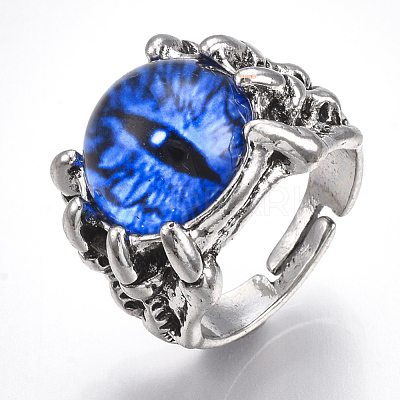 Adjustable Alloy Glass Finger Rings RJEW-T006-02B-1