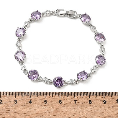 Brass Micro Pave Cubic Zirconia Link Cahin Bracelets for Women BJEW-A172-01P-1