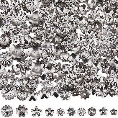 300Pcs 10 Style 304 Stainless Steel Bead Caps STAS-SC0007-93-1