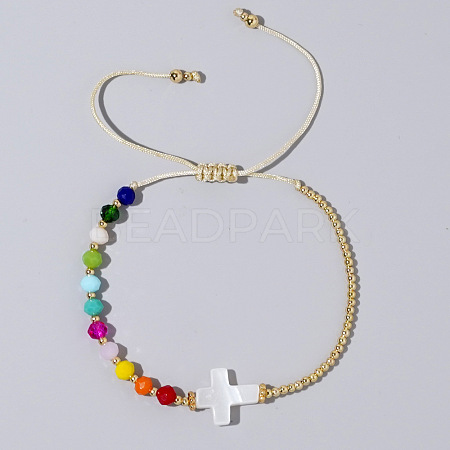 Vintage Bohemian Cross Shell & Mixed Stone Bead Braided Bracelets LJ7242-2-1