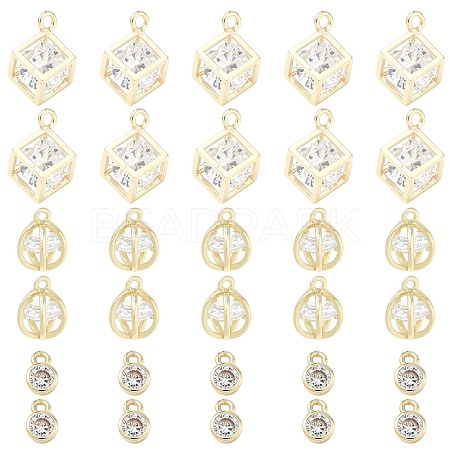 3Pcs 3 Styles Brass Micro Pave Clear Cubic Zirconia Charms Pendants ZIRC-YW0001-35-1