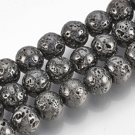 Electroplated Natural Lava Rock Bead Strands X-G-T061-55D-10mm-1