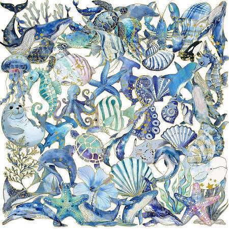 50Pcs Sea Animals PET Cartoon Stickers STIC-T0001-06-1