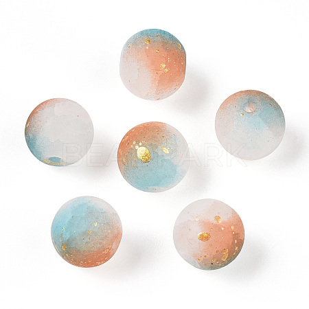 Frosted Baking Paint Crackle Glass Beads with Glitter Powder LS-DGLA-T004-01C-1