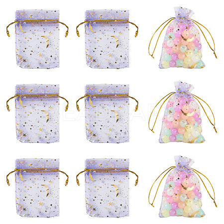 30Pcs Gold Stamping Moon Star Organza Drawstring Gift Bags ABAG-TA0002-21H-1