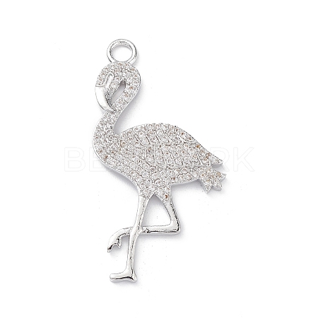 Rack Plating Brass Micro Pave Clear Cubic Zirconia Bird Pendants KK-L155-67P-1