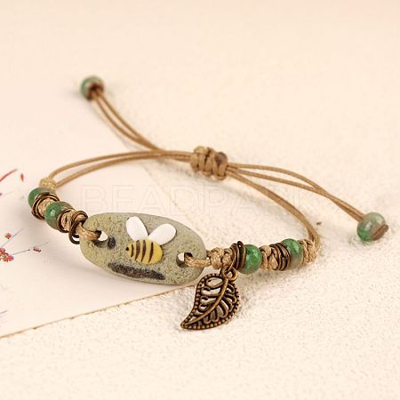 Adjustable Handmade Porcelain Flower Beads Braided Beads Bracelets WGFB2A7-08-1