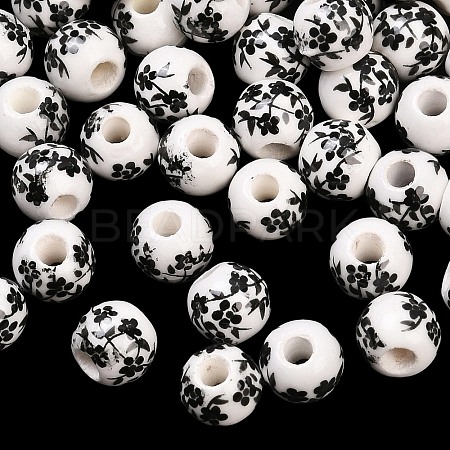 Floral Printed Porcelain Beads PORC-Q201-6mm-5-1