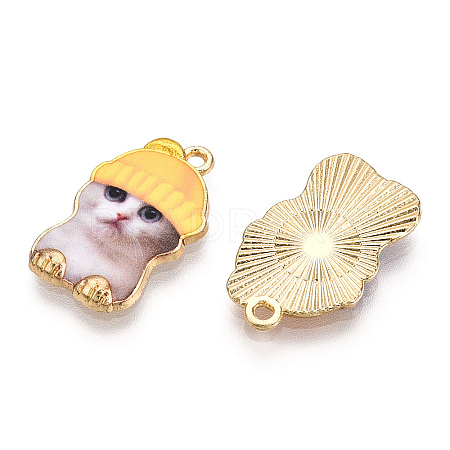 Printed Light Gold Tone Alloy Pendants ENAM-N056-208E-1